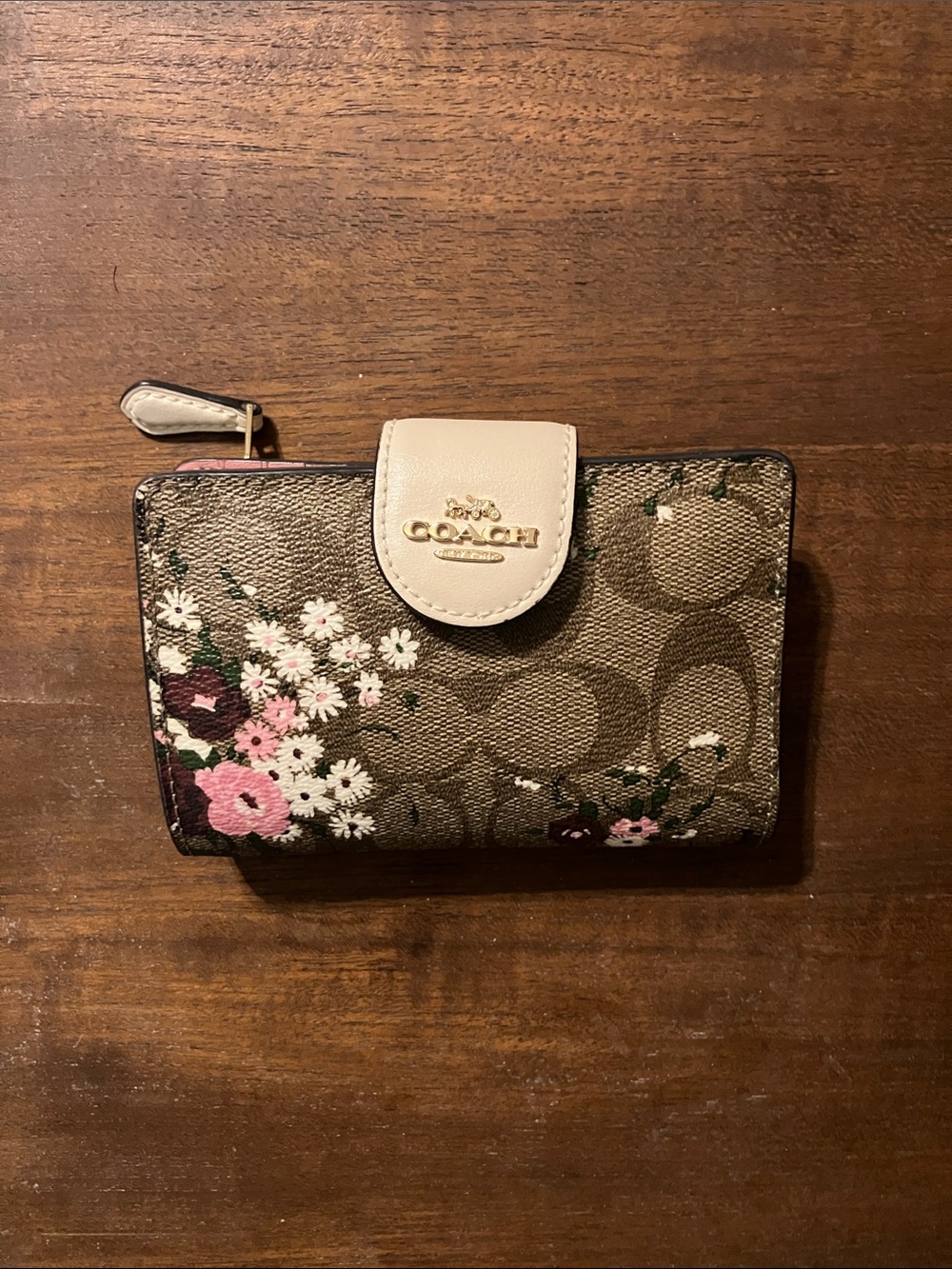 Coach Floral Compact Wallet with Pink & White Flowers